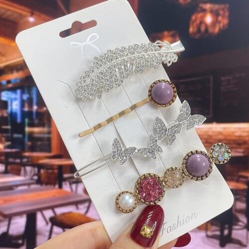 1 Set Fashion Pearl Flower Crystal Hair Clips for Women 2021 Fashion Acrylic Hair Accessories Hairgrips