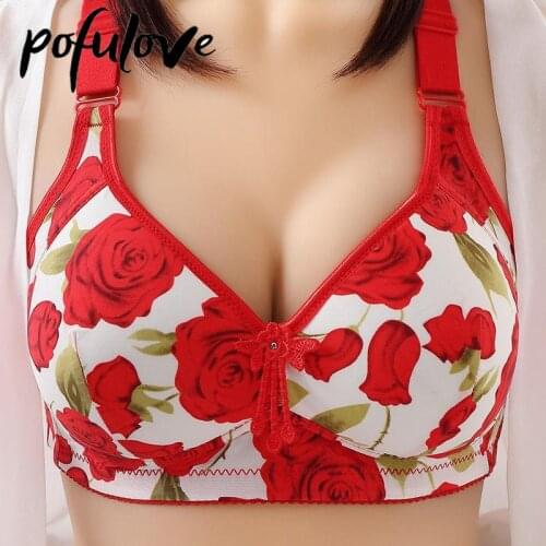 Rose Flower Bra for Women Push Up Bras Plus Size Underwear 36-44 B C Thin Wireless Seamless Bralette Female Sexy Brassiere Top