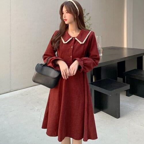Womean Dress 2021 Autumn Korea Fashion Elegant Retro Commute Lapel Small Breasted Long Sleeve Vestido De Mujer