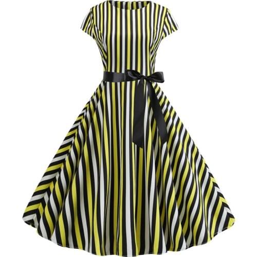 Women Summer Striped Print Retro Vintage Dress 50s 60s Casual Party Office Robe Rockabilly Dresses Robe Femme Plus Size Vestidos