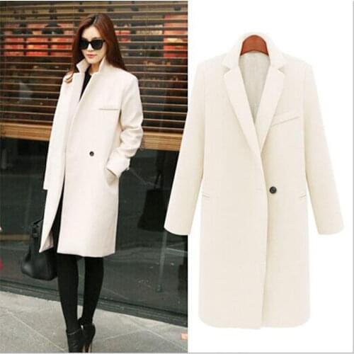 Winter Womens Stylish Loose Lapel Wool Blend Trench Coat Outwear Long Sleeve