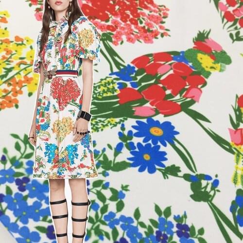 140cm Width Fashion Parrot Heart Hand-painted Flower Printed Polyester Fabric For Woman Girl Dresses Blouse DIY Cloth Sewing