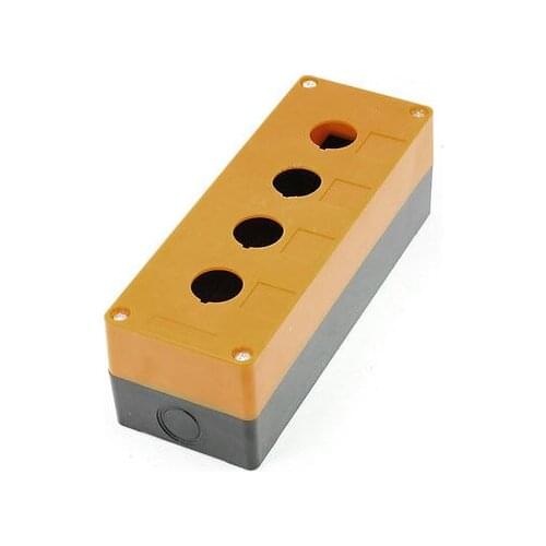 22mm Hole Four Push Button Switch Holder Control Box Case Yellow Black