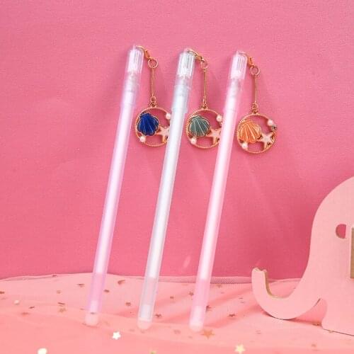 36PCS Seashells Starfish Pendant Pearl Pen Black Carbon Pen Matte Color Plastic Gel Pen Kawaii School Supplies Stationery