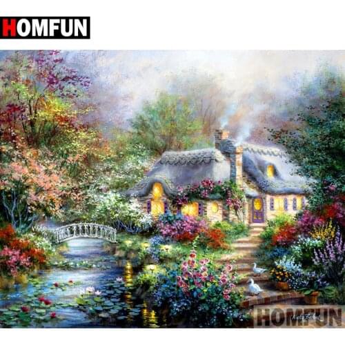 HOMFUN Full Square/Round Drill 5D DIY Diamond Painting "House landscape" Embroidery Cross Stitch 3D Home Decor A11069