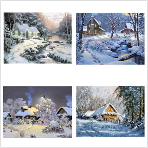 5D Diy Diamond Painting Full Square Round Snow House Cross stitch Picture Rhinestones Embroidery Diamond Mosaic Christmas Gift