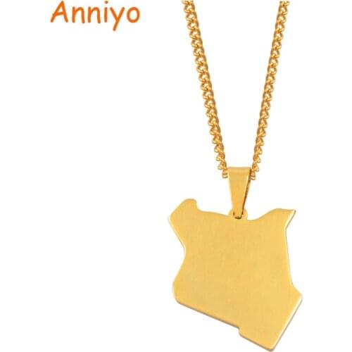 Anniyo Stainless Steel Map of Kenya Pendant Necklaces Gold Color African Map Jewelry Kenyans Gifts #063821