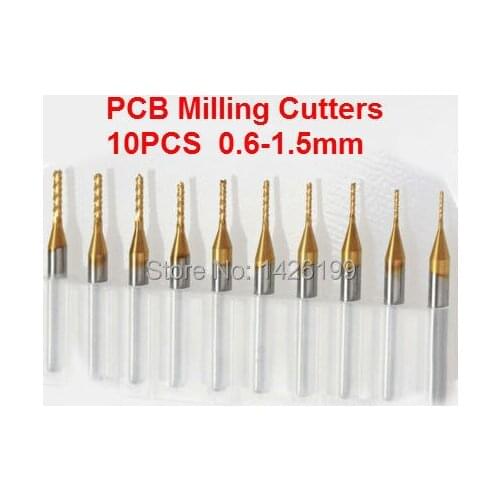 Free shipping,higher quality 10pcs 0.6-1.5mm PCB milling cutter, pcb drill bits imported TIN coating, coating pcb milling tools