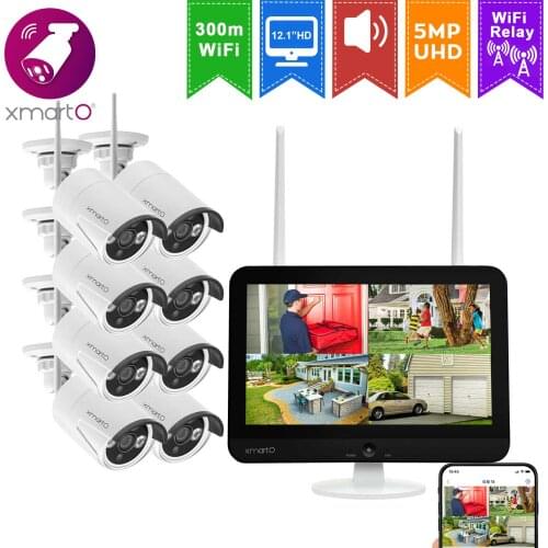 XMARTO 2K HD1296/1080P Wireless Security Camera System AC Powered (8CH 5M NVR, 2K HD WiFi Cameras, Hard Disk & Cloud Storage)