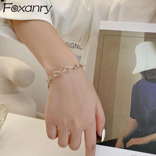 Foxanry Minimalist 925 Sterling Silver Bracelets INS Fashion Punk Hip Hop Vintage Couples Party Jewelry OT Buckle Accessories