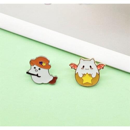 Cartoon Cute Magic Little Ghost Metal Brooch Pin Japan And South Korea Ghost Riding Broom Enamel Badge Men Women Jewelry Gifts