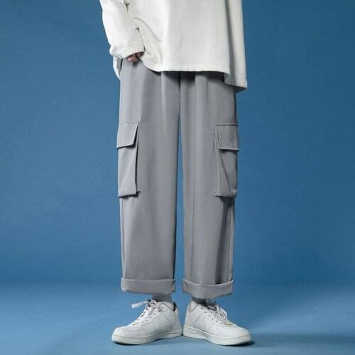 Summer Straight Overalls Harem Pants 2021 Men Look Thin Sports Cargo Trousers Korean ins Casual Wide Leg Long Pants Sweatpants