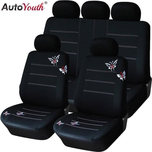 AUTOYOUTH Butterfly Embroidered Car Seat Cover Universal Fit Most Vehicles Seats Interior Accessories Black Seat Covers