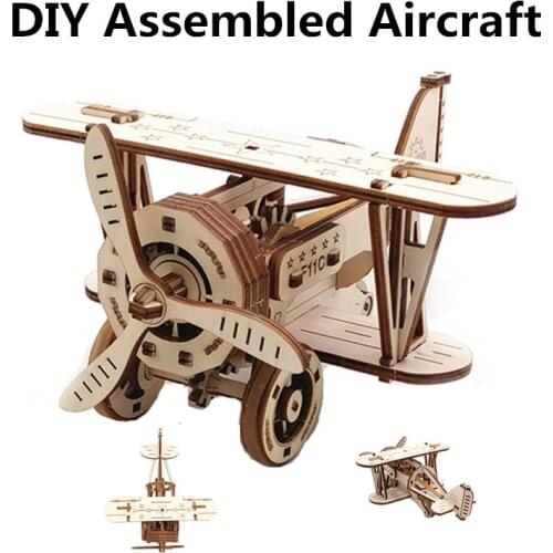 3D Wooden Puzzle Model Assembled Aircraft DIY Handmade Mechanical for Children Adult Kit Mechanical Game Assembly Biplane