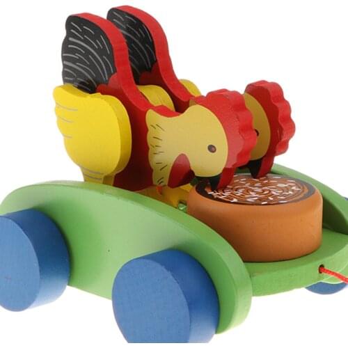 Toddler Preschool Wooden Walking Walk-A-Long Rooster Peck Rice Toy