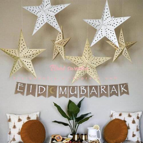 Eid Adha Star Lanterns Ramadan Lights Eid Mubarak Decor Banner Balloons Cake Topper Ramadan Decoration for Home