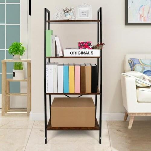 4-Shelf Bookcase Vintage Industrial Style Shelves Wood Metal Bookcases Open Bookshelf Book Storage Shelf Livingroom Decoration