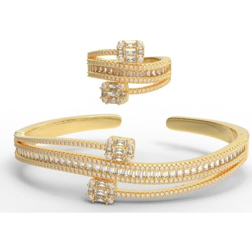 TIRIM Cubic Zirconia CZ Bangle Ring Sets Women Bracelet Cuff Bracelet Fashion Jewelry Party Office Daily Charm Dubai Jewellry