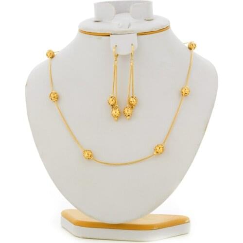 Ethiopian Jewelry sets Gold Color Rosary Jewelry sets Ball Bead Necklace/Earrings/80CM Necklace for Women Arab/Africa chain