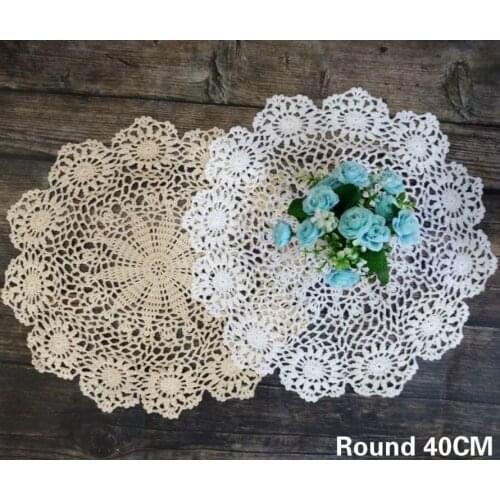 40cm Round Delicate Handmade Crochet Flowers Placemat Coaster Coffee Tea Table Cloth Mat Wedding Doily Christmas Banquet Decor