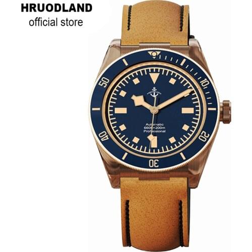 Hruodland 39mm Retro Bronze Automatic Luxury Men Watches Sapphire Crystal PT5000 SW200 Mechanical Diving Wristwatch for Men Male
