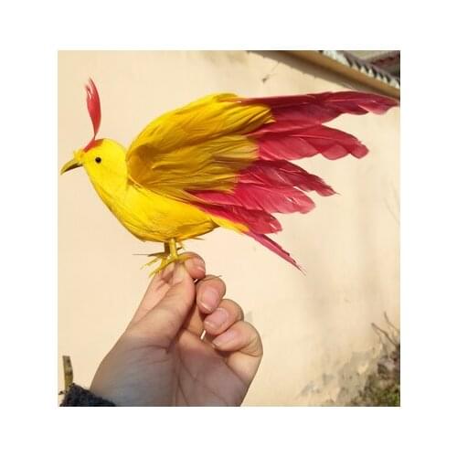 About 12cm mini simulation yellow&red bird model toy plastic & furs small wings bird gift 1214