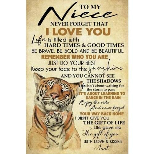 To My Niece Never Forget That I Love You Tiger Art Film Print Silk Poster for Your Home Wall Decor 24x36inch