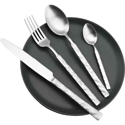 4Pcs Dinnerware Set 304 Stainless Steel Silverware Set Mat Silver Tableware Set Kitchen Cutlery Set Knife Fork Spoon Dinner Set