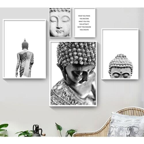 Black White Sakyamuni Buddha Statue Qoutes Wall Art Canvas Painting Nordic Posters & Prints Wall Pictures For Living Room Decor