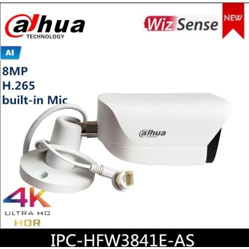 New Dahua 8MP 4K IP Camera IPC-HFW3841E-AS Bullet WizSense Network Camera H.265 IR 30m Supports Micro SD card built-in Mic