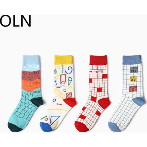 New Learning talent E=MC2 Textbook Study PA Series Original Old Cartoon Doodle Full Cotton Men Women funny Socks female