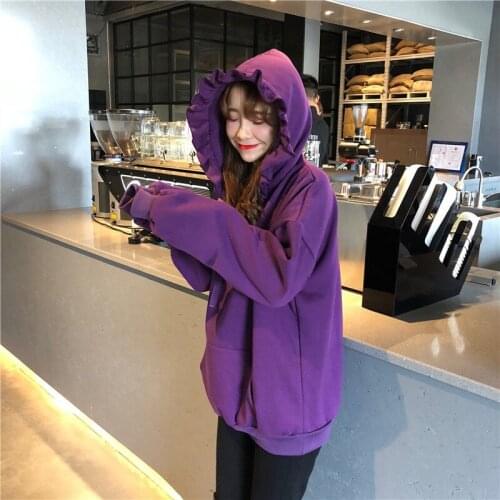Autumn and winter Korean student hooded Ruffle loose Pullover womens simple Harajuku Hoodie trend versatile fashion