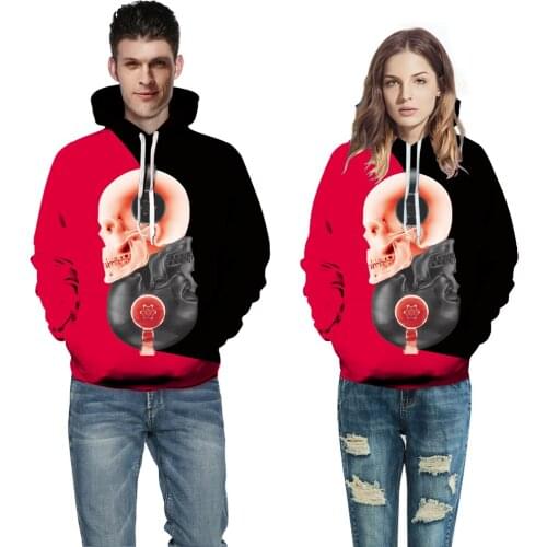 Hot 3D Skull Hoodies Men/Women Hoody Sweatshirts 3D Print Red Black Design Skull Hooded Boys/Girls Polluvers Autumn Tops