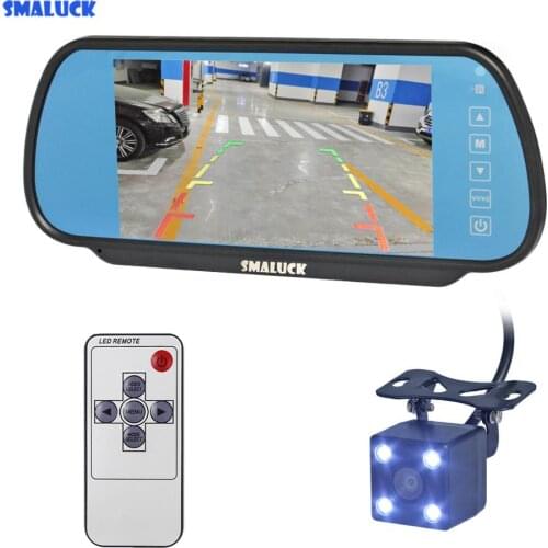 SMALUCK Wired 7 inch TFT LCD Display Car Mirror Monitor + LED Color Night Vision Rear View Car Camera Video Parking System