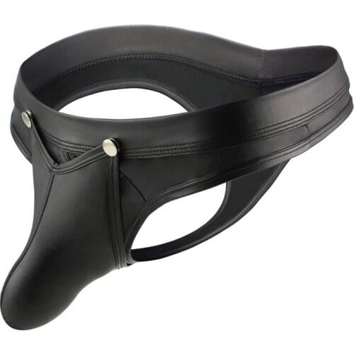 Sexy Gay Underwear Mens Briefs Faux Leather Male Sissy Panties Bulge Pouch Erotic Penis Lingerie Mens Thong Open Front Removable