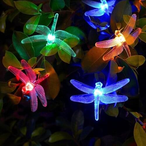 Solar Power LED Dragonfly Lights String Twinkle Outdoor Waterproof Garden Villa Tree Fairy Garland Wedding Party Xmas Decoration