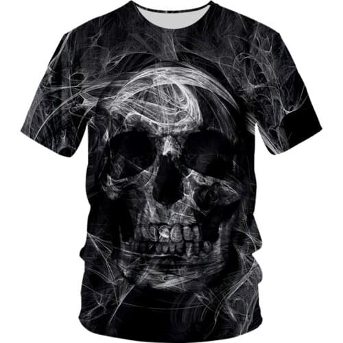 UJWI Fashion Skull T-shirt Smoke Black White Cool T-shirts Oversized Mens T Shirt O-neck Shirt 3D Summer Casual Clothes 5XL
