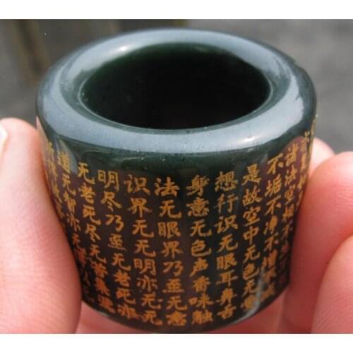 Vintage natural-green nephrite gem-hand carved thumb-ring-size12.5-antique