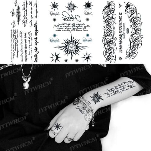 Waterproof Temporary Tattoo Stickers English Word Letter Sun Tattoo Fake Tattoos Flower Arm For Men Body Art Transfer Sticker