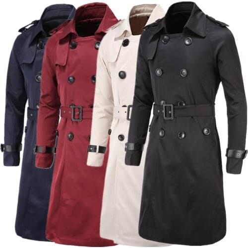 Top quality 2020 Fashion Autumn winter gentleman trench coat Slim Fit double-breasted Long Style casaco masculino Coat