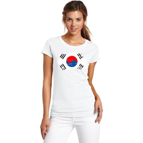BLWHSA Top Korea Nostalgic National flag Design Women Tshirt O Neck Short Sleeve the Korea Fans Cotton Casual Female T-Shirt