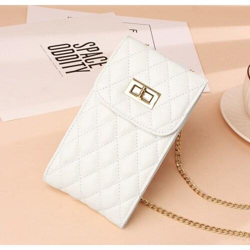 Real Leather Bag Womens Bag New 2021 Korean Fashion Shoulder Mobile Phone Bag Sheepskin Diagonal Small Bag Rhombic Chain Bag