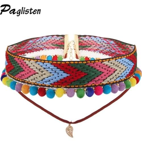 New Fashion Jewelry Double Layer Handmade Embroidery Flower Choker Necklaces Boho Ethnic Collar Leather Chocker For Women ZA44