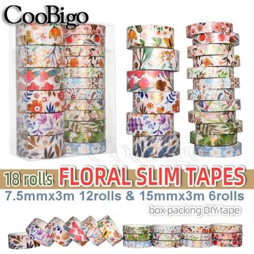 1Set Gold Foil Washi Tape Flower Adhesive Tape Decorative Masking Tape for Scrapbooking DIY Diary Bullet Journals Album