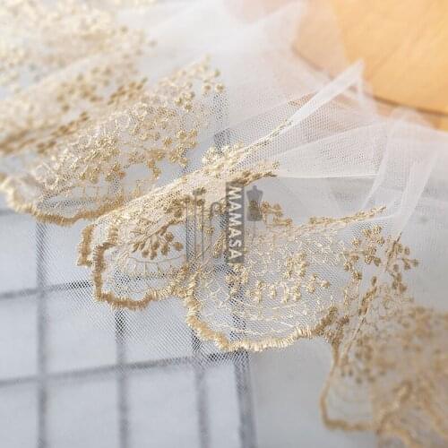 1Yard Hollow Plum Gold Thread Mesh Embroidery Lace Trims DIY Handmade Clothing Material 10cm