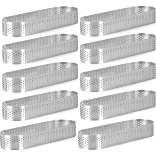 10Pcs Stainless Steel Tart Ring, Heat-Resistant Perforated Cake Mousse Ring Round Double Rolled Tart Ring Metal Mold