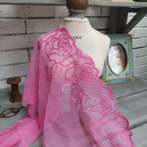 14Yards Rose Red Mesh Tulle Fabrics Floral Embroidered Lace Trim DIY Sewing Dress Doll Bra Underwear Sofa Curtain Accessories