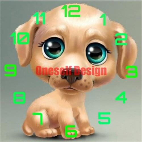2021 5d diamond painting clock dog picture of rhinestones clock diy frame decoration home diamond mosaic diamond art kit clock