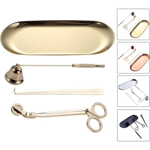 4pcs/set Candle Bell Snuffer Wick Trimmer Hook Tray Dipper Candle Scissors Stainless Steel Extinguisher Home Decor SPA Tools
