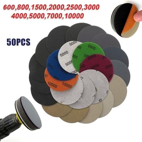 50pcs 3Inch Wet And Dry Sanding Discs Sandpaper Hook&Loop Pads Grit 600-10000 Abrasive Power Tools New Arrival